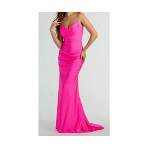 Jamie Formal Neon Pink Fitted Cowl Neck Mermaid Long Dress Sz XS